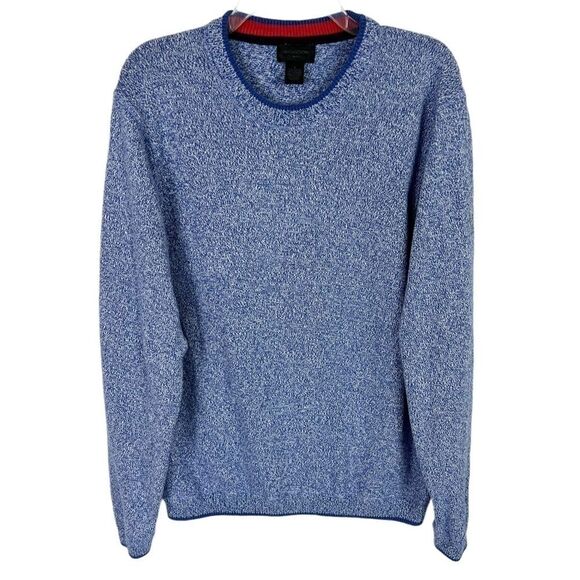 Magaschoni Marled Blue White Crewneck Long Sleeve Pullover Sweater Men’s Large - Picture 1 of 7